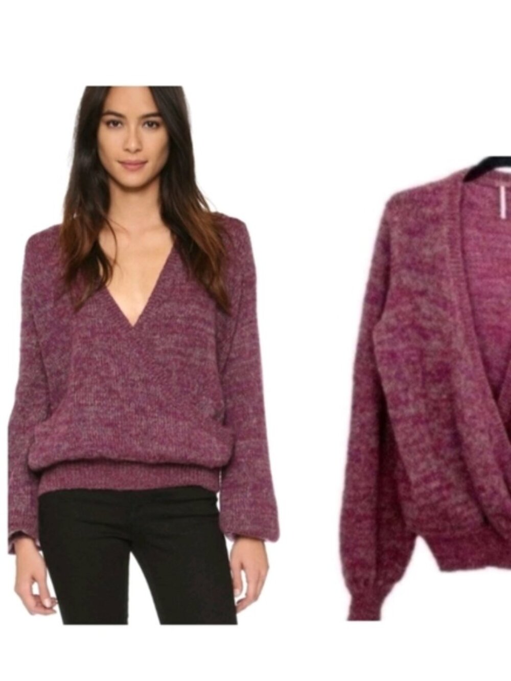 Free People Karina Wrap Top Sweater Sz XS Deep V neck Boho Cozy
